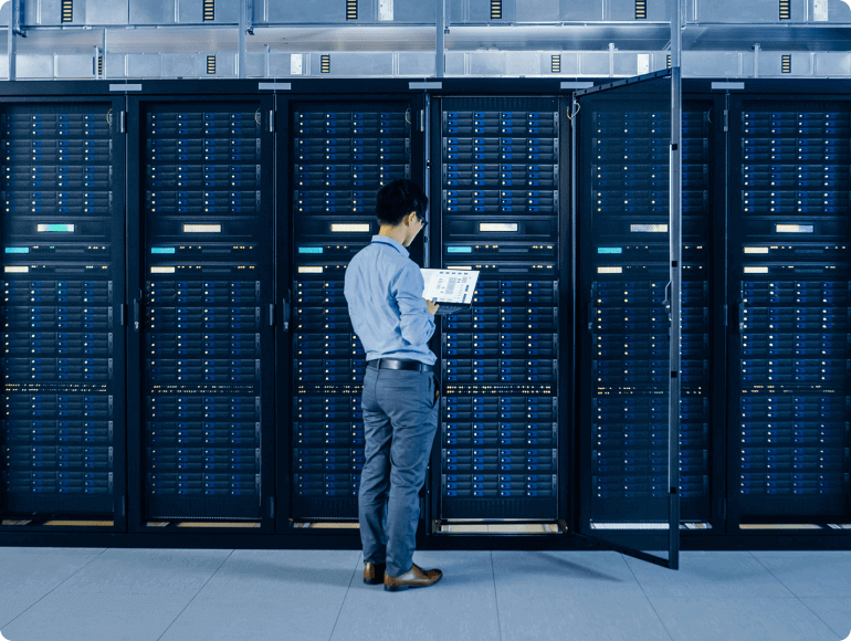 Man standing in data center